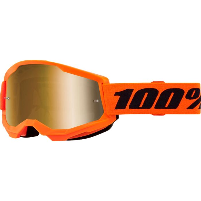 100% Masque de cross Strata 2 Neon Orange Mirroir Or | Gear2win.fr