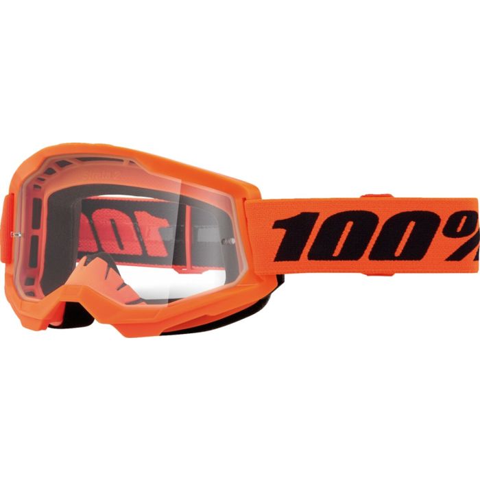 100% Masque de cross Strata 2 Jeune Neon Orange Transparent | Gear2win.fr